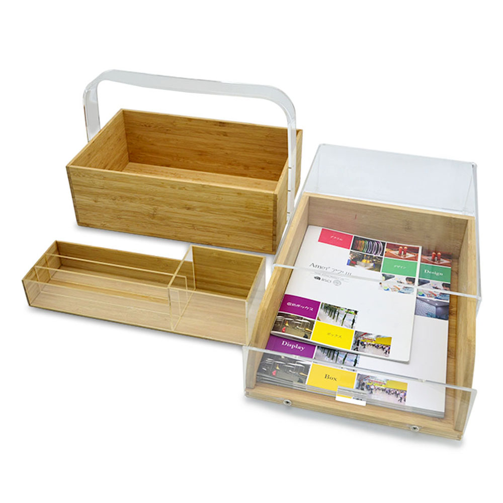 supplies container for Multi-Function Office of acrylic and bamboo materials