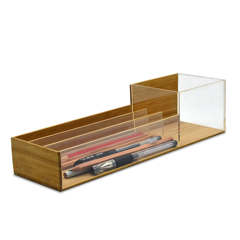 supplies container for Multi-Function Office of acrylic and bamboo materials for sale