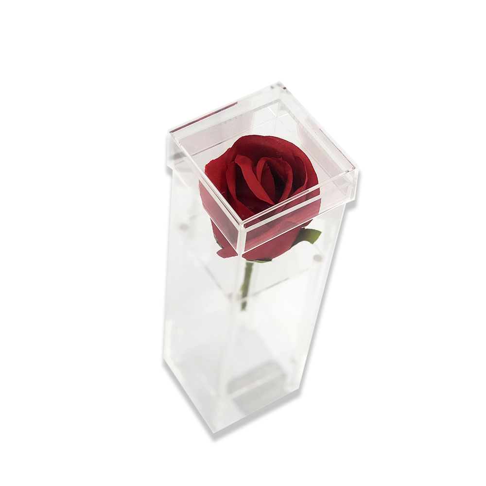 Square Pink And Clear Acrylic Gift Box With Pulling Lid
