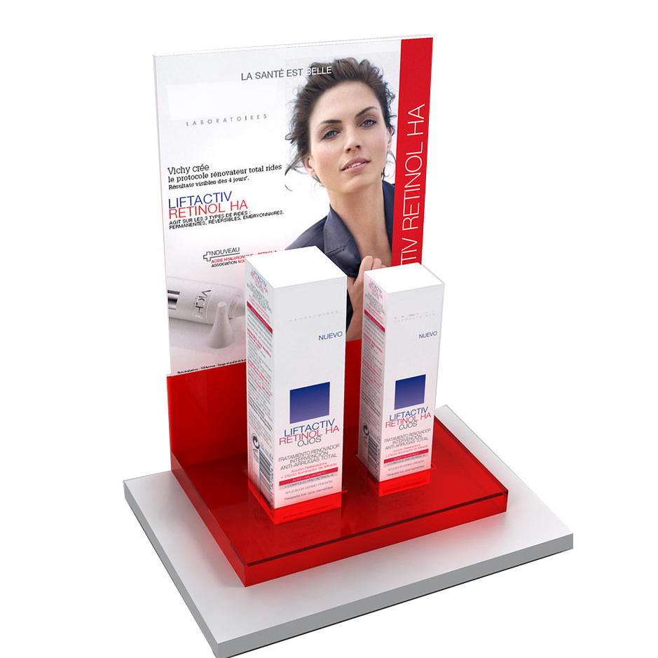 Customized Red Acrylic Women's Skin Care Products Display Rack