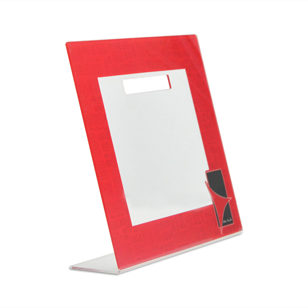 transparent acrylic L-shaped popular logo frame with printed frame