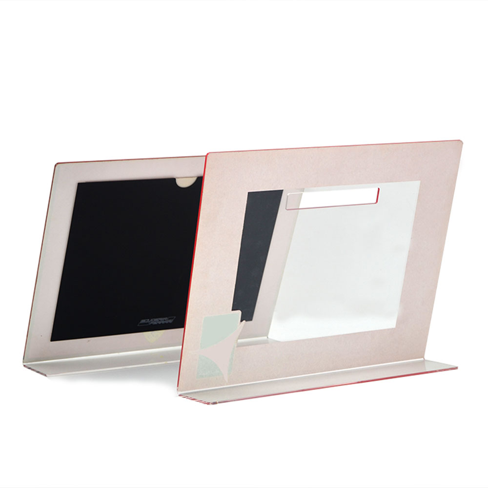 Custom transparent acrylic L-shaped popular logo frame with printed frame price