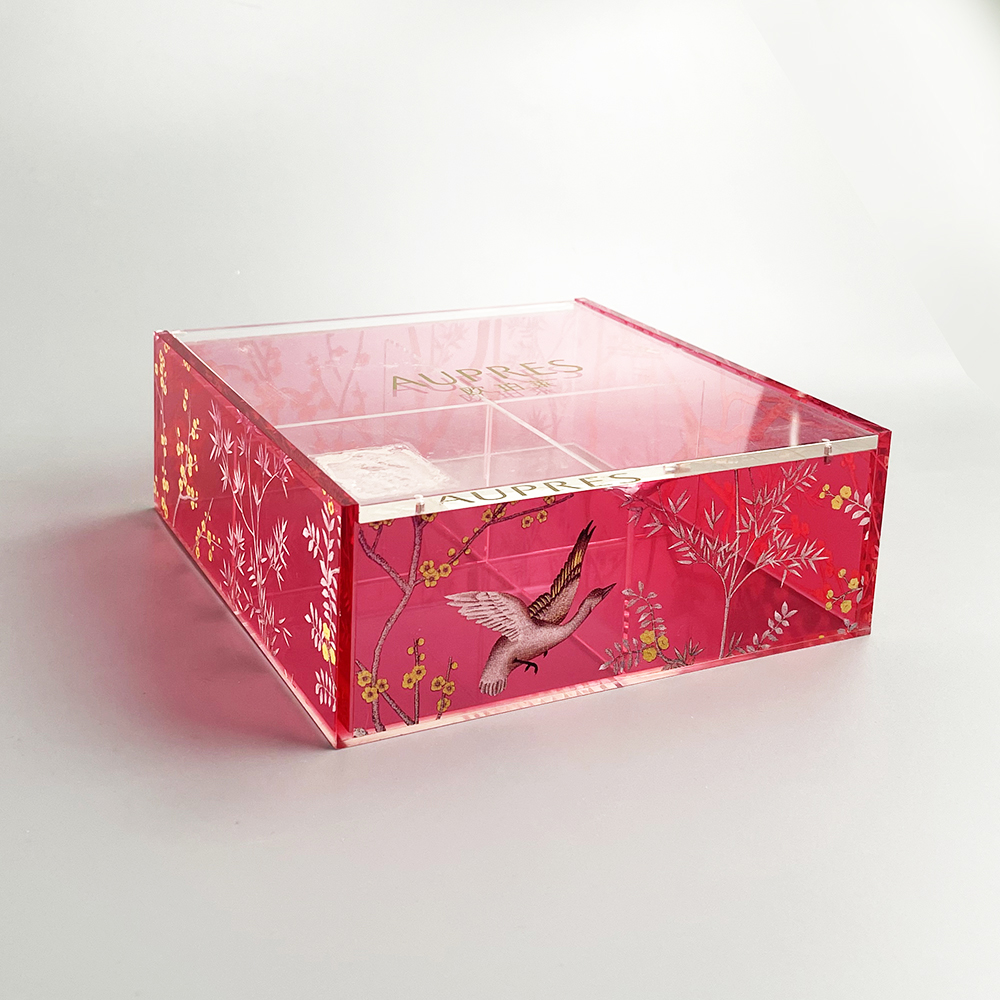 Customized Transparent Red Acrylic Cosmetic Organizer Dressing Table Storage Box With Lid